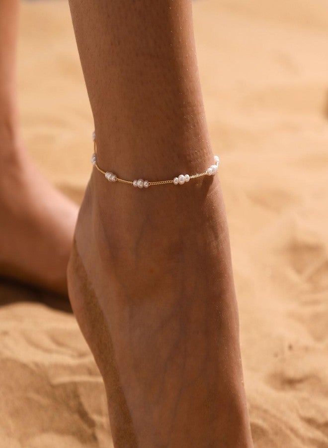 Kyerlyn Dainty Pearl Chain Anklets for Women 18k Gold Plated Ankle Bracelets for Women Waterproof Adjustable Chain Gold Anklet Simple Fashion Summer Beach Gift - Image 2